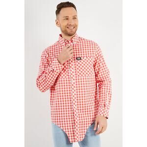 Burberry Elongated-Hem Cotton-Gingham Shirt Red Patter - XL